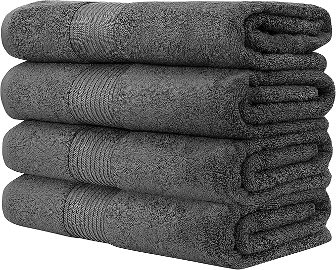 Luxury Oversized Bath Towels | 650 GSM, 34" x 56" | Hotel Quality, Soft & Highly Absorbent | Quick Dry, Thick, Combed Cotton Bathroom Towels | Dark Grey - 4 Pack