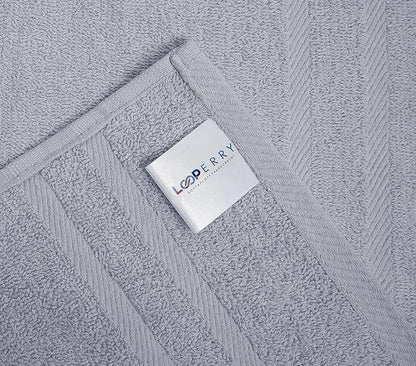 Looperry 6 Pack Small Bath Towel Set - 100% Cotton 23x46 Shower Towels in 450 GSM. Lightweight & Absorbent Quick Dry Gym Towel for Showering, Pet Drying, Spas & Salons. Terry Ringspun Towels (Grey)