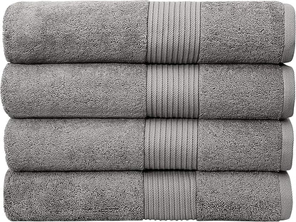 Luxury Oversized Bath Towels | 650 GSM, 34" x 56" | Hotel Quality, Soft & Highly Absorbent | Quick Dry, Thick, Combed Cotton Bathroom Towels | Grey - 4 Pack