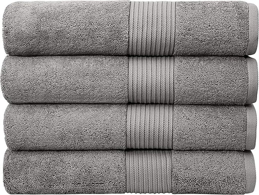 Luxury Oversized Bath Towels | 650 GSM, 34" x 56" | Hotel Quality, Soft & Highly Absorbent | Quick Dry, Thick, Combed Cotton Bathroom Towels | Grey - 4 Pack
