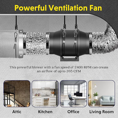 iPower 6 Inch 395 CFM Inline Duct Ventilation Fan with Variable Speed Controller HVAC Blower for Hydroponics/Grow Tent/Indoor Garden