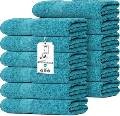 Commercial Bulk Pack of 12 Bath Towels – 100% Cotton Terry 24" x 48" – Ideal for Hotels, Salons, Gyms, Spas & Institutional Use – Teal Blue
