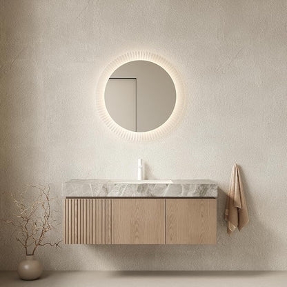 KEIKI 48 Inch Floating Bathroom Vanity with Sink, Light Brown & Grey | Modern Wall Mounted Storage Cabinet w/ Drawer & Door, Pre-assembled Wood Panels, Sintered Stone Top & Ceramic Basin Combo Set