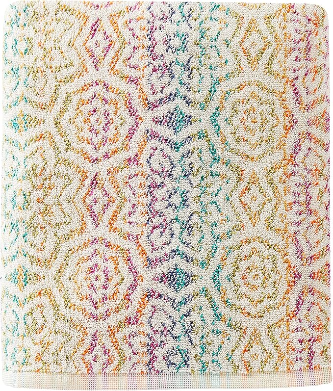 SKL Home Rhapsody Bath Towel, Premium 100% Cotton, Multi | 550 GSM weight. Spa-level quality. Soft & absorbent terry. Reversible jacquard pattern for 2-looks-in-1.