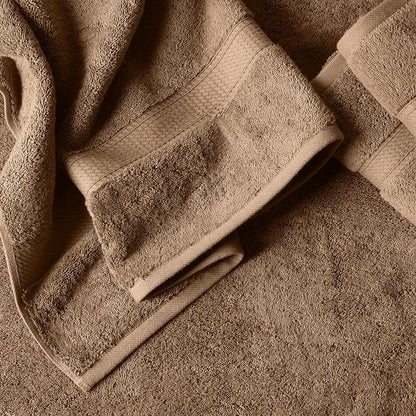 SUPERIOR Egyptian Cotton Ultra Plush & Absorbent, 12 Piece Set, Latte | Heavyweight 12 Pc Egyptian Cotton Towel Set Includes 4 Bath Towels 4 Hand Towels 4 Washcloths Decorative Rope Border