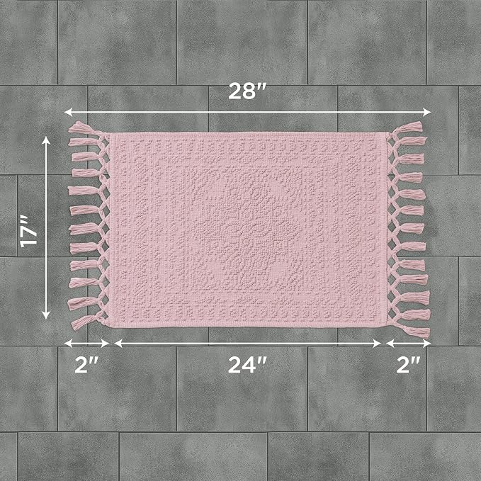 French Connection Nellore Bath Rugs, Woven and Beaded Bath Mats, Durable and Thick Bath Mats for Bathroom and Shower Rugs, 17" x 28", Light Purple