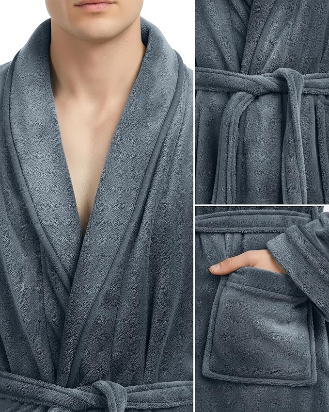 NY Threads Mens Robe, Luxury Plush Fleece Mens Bathrobe, Spa Bath Robe for Men