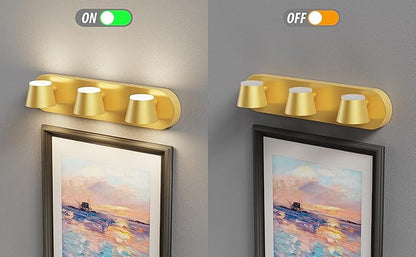 URSOLA 3 Light Bathroom Vanity Light, LED Gold Wall Light Fixtures, Up and Down Rotatable Dimmable 20 inch Bathroom Lighting Fixtures Over Mirror