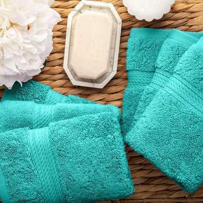 SUPERIOR Egyptian Cotton Plush & Absorbent, Face Towel Set of 6, Turquoise | Quick Dry, Soft Luxury Towel Set, Bath Essentials for Bathroom, Guest Bath, Spa, 2 Piece Face, Madeline Towels