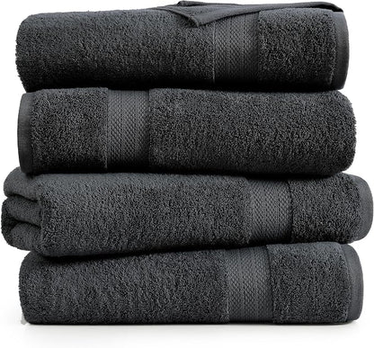 LANE LINEN Large Bath Sheets Absorbent Quick Dry 100% Cotton 4 Pack - Black | Large Bath Sheets - Classic Terry Weave, Densely Woven, Coordinated Colors, Everyday Durability, OEKO-TEX Certified