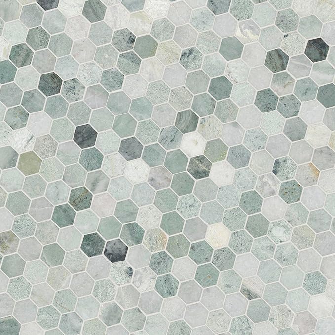 MSI Icelandic Green Hexagon 12 in. x 11.81 in. x 10 mm Polished Marble Mesh-Mounted Mosaic Wall Tile for Bathroom, Kitchen Backsplash, Accent Wall Tile, and Shower Wall Tile