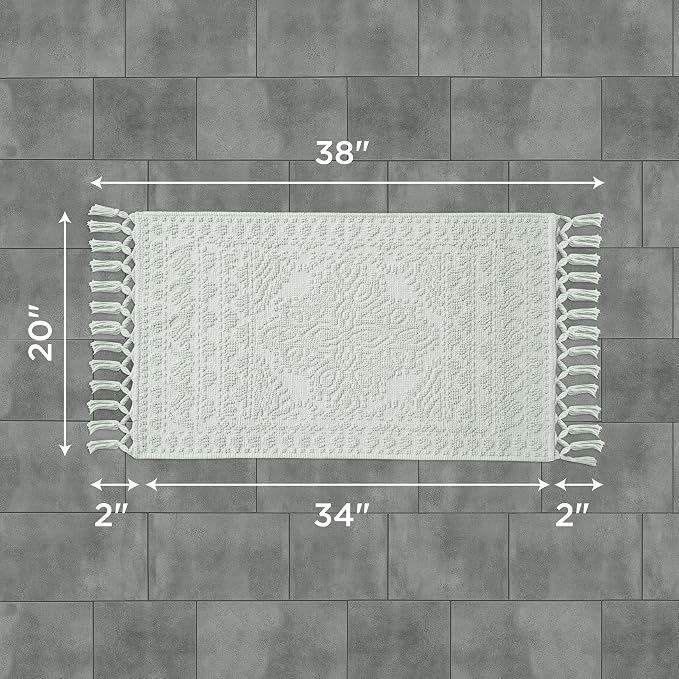 French Connection Nellore Bath Rugs, Woven and Beaded Bath Mats, Durable and Thick Bath Mats for Bathroom and Shower Rugs, 20" x 38", Light Blue