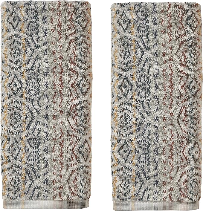 SKL Home Rhapsody Hand Towel Set-2pc, Premium 100% Cotton, Spice | 550 GSM weight. Spa-level quality. Soft & absorbent, reversible jacquard. For the bathroom, kitchen, bar or any sink space.