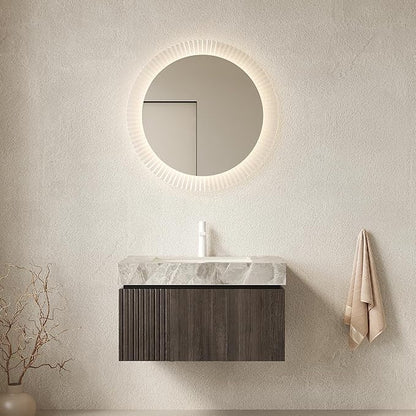 Bathroom Vanity with Sink 30 Inch, Floating Bathroom Vanity Sink Cabinet with Drawer and Door, Undermount Sink & Light Gray Sintered Stone Top, Pre-Assembled,Espresso