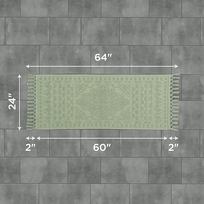 French Connection Nellore Bath Rugs, Woven and Beaded Bath Mats, Durable and Thick Bath Mats for Bathroom and Shower Rugs, 24" x 64", Sage Green