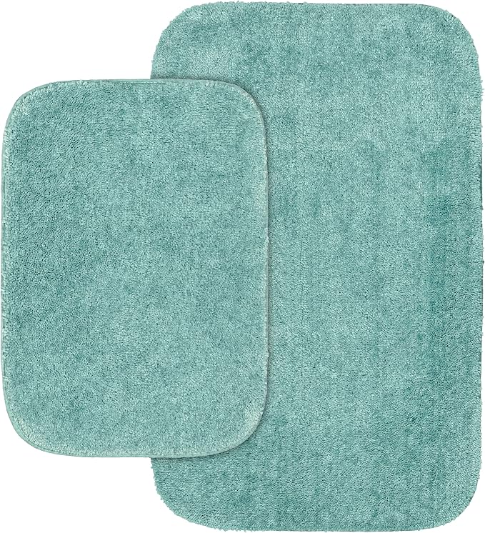 Garland Rug Traditional Nylon Washable Sea Foam 2 Bath Rugs (17" X 24", 21" X 34") - Soft, Absorbent, And Stylish for Your Bathroom