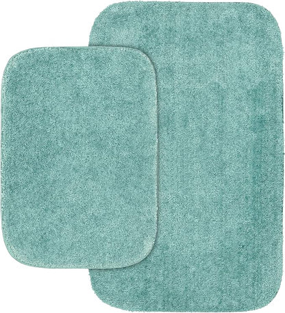 Garland Rug Traditional Nylon Washable Sea Foam 2 Bath Rugs (17" X 24", 21" X 34") - Soft, Absorbent, And Stylish for Your Bathroom