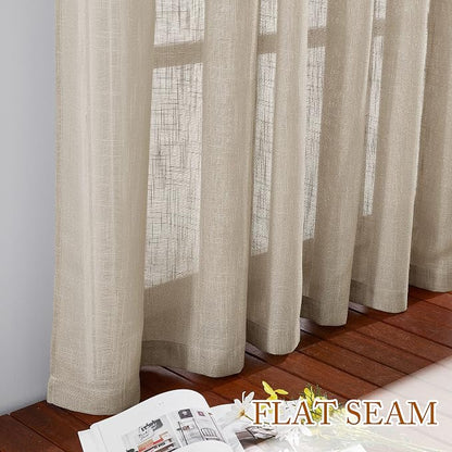 NICETOWN Sheer Curtains 84 inches Long, Linen Textured Rod Pocket & Back Tab Privacy Sheer Drapes with Light Through for Sliding Glass Door & Living Room Taupe, 52" Wide Per Panel, 1 Pair