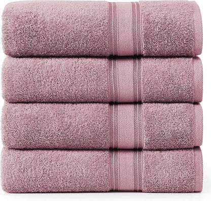 LANE LINEN 100% Cotton Large Bath Towels Set of 4 (30"x60") - Zero Twist, Mercerized Cotton Bathroom Towel 4 Pack - Quick Dry, Soft & Absorbent Large Towels Set - Oeko Tex Certified - Wishful Mauve