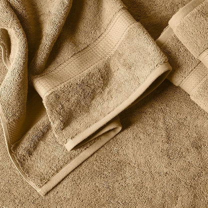 SUPERIOR Egyptian Cotton Ultra Plush & Absorbent, 12 Piece Set, Toast | Heavyweight 12 Pc Egyptian Cotton Towel Set Includes 4 Bath Towels 4 Hand Towels 4 Washcloths Decorative Rope Border