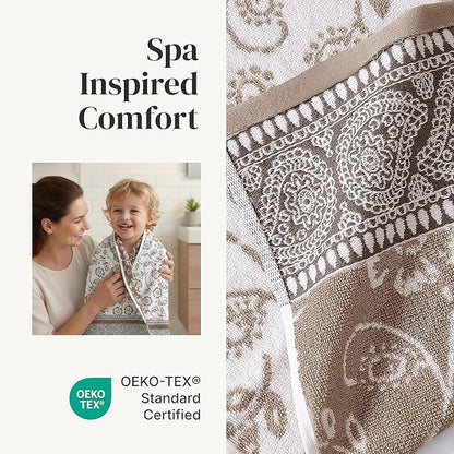 Modern Threads Floral Trail 6-Piece 100% Cotton Towel Set – Reversible Yarn Dyed Jacquard – Includes 2 Bath Towels, 2 Hand Towels, 2 Washcloths – Absorbent, Quick Dry, Soft & Durable – Taupe Brown