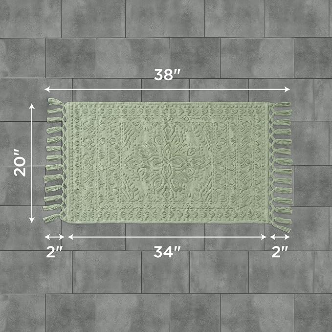 French Connection Nellore Bath Rugs, Woven and Beaded Bath Mats, Durable and Thick Bath Mats for Bathroom and Shower Rugs, 20" x 38", Sage Green