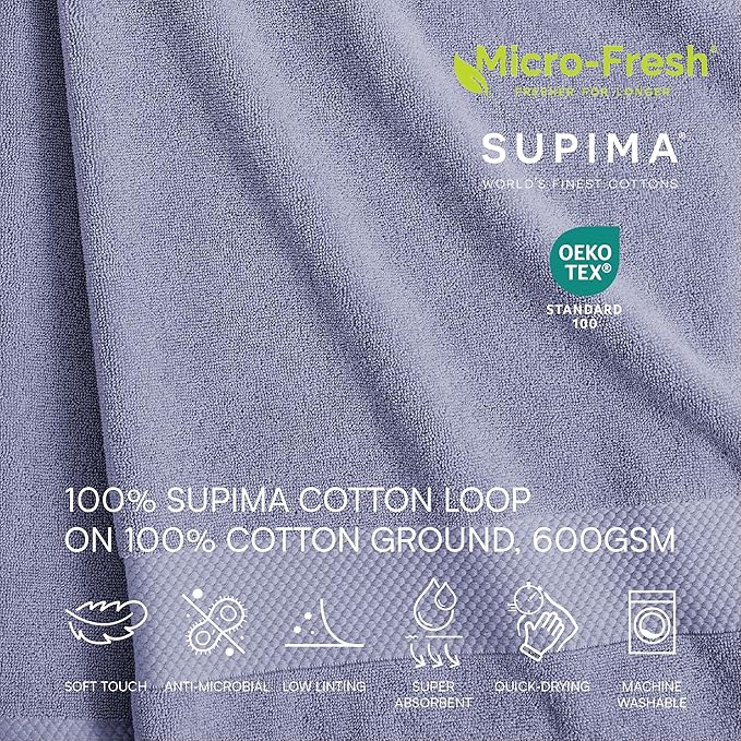 Lacoste Heritage 100% Supima Cotton Bath Towel, Light Denim, 30" x 54" – Highly Absorbent & Quick Drying, Premium Super Soft Bath Towel, Bathroom Essential, Gift for All Occasions, Machine Washable