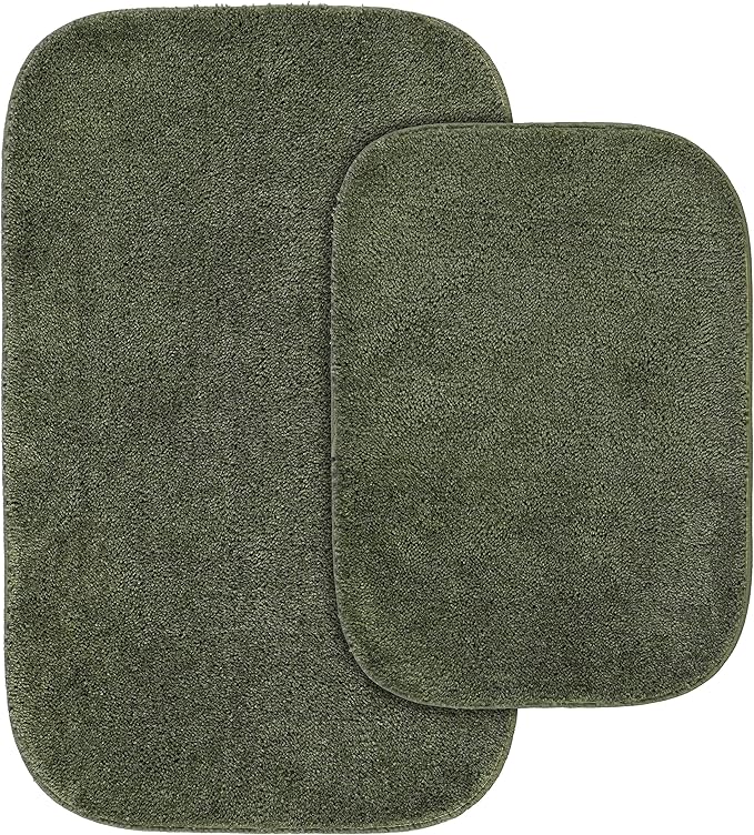 Garland Rug Traditional Nylon Washable Deep Fern 2 Bath Rugs (17" X 24", 21" X 34") - Soft, Absorbent, and Stylish for Your Bathroom