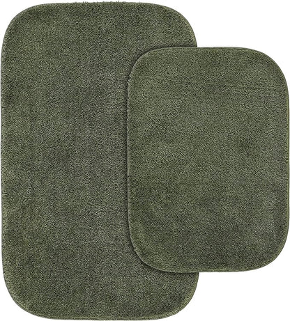 Garland Rug Traditional Nylon Washable Deep Fern 2 Bath Rugs (17" X 24", 21" X 34") - Soft, Absorbent, and Stylish for Your Bathroom