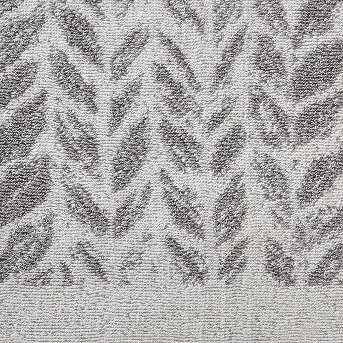 SKL Home Distressed Leaves Bath Towel Set-4pc, 100% Turkish Cotton, Gray | 2 Bath towels, 2 hand towels. 600 GSM weight. Spa-level quality. Soft & absorbent, reversible jacquard.