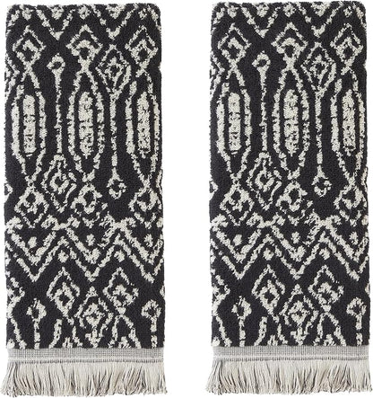 SKL Home Nador Hand Towel Set-2pc, Premium 100% Cotton, Black | 600 GSM. Spa-level quality. Soft & absorbent, reversible jacquard. For the bathroom, kitchen, bar or any sink space.