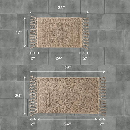 French Connection Nellore Bath Rugs, Set of 2 Woven and Beaded Bath Mats, Durable and Thick Bath Mats for Bathroom and Shower Rugs, 17" x 28" and 20" x 38", Taupe
