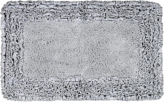 Better Trends Bath Rug 100% Cotton Non-Slip Bath Mat Soft Water Absorbent, Washable Rugs for Bedroom, Bathroom Floor Decor, Tub, Laundry Room Kitchen Rug, 21" x 34" Silver Shaggy Border Collection