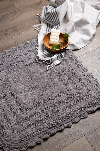 DII Crochet Collection Reversible Bath Mat, Square, 24x24, Gray