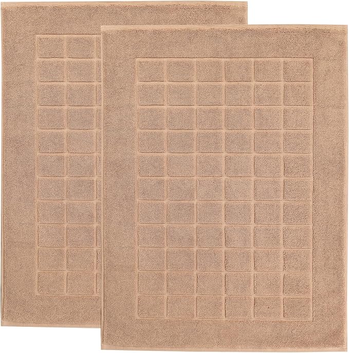 Superior 100% Cotton Bathmat Set, Bath Mats, Bathroom Decor, Shower, Bathtub Essentials, Home Accessories, Small Washable Rug, No Backing, Heavyweight, Nora Collection, Set of 2, 22" x 35", Toast