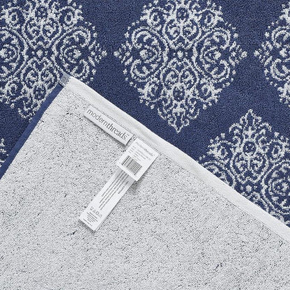 Modern Threads 6-Piece 100% Cotton Damask Medallion Towel Set, Navy | Highly Absorbent, Soft & Plush, Quick-Drying, 550 GSM, Color-Rich Yarn-Dyed Design, OEKO-TEX Certified