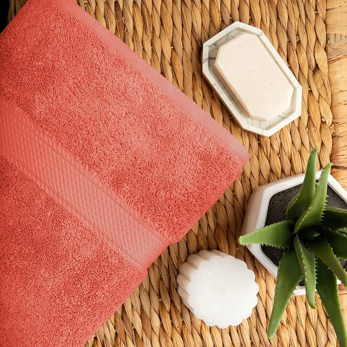 SUPERIOR Egyptian Cotton Ultra Plush & Absorbent, 10 Piece Set, Coral | Quick Dry, Soft Luxury Towel Set, Bath Essentials, Guest Bath, Spa, 2 Bath, 4 Hand, 4 Face Towels, Madeline Towels