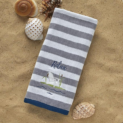 SKL HOME by Saturday Knight Ltd. Relax Chair Hand Towel (2-Pack), Multi | Decorative embroidery & stripes for everyday & coastal/beach décor. For use in the bathroom, kitchen, bar or any sink space.