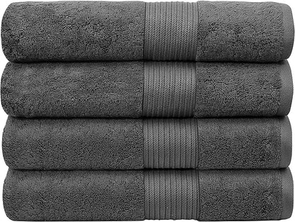 Luxury Oversized Bath Towels | 650 GSM, 34" x 56" | Hotel Quality, Soft & Highly Absorbent | Quick Dry, Thick, Combed Cotton Bathroom Towels | Dark Grey - 4 Pack