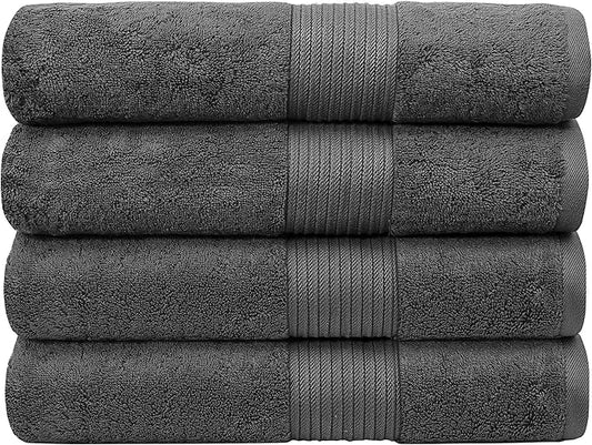 Luxury Oversized Bath Towels | 650 GSM, 34" x 56" | Hotel Quality, Soft & Highly Absorbent | Quick Dry, Thick, Combed Cotton Bathroom Towels | Dark Grey - 4 Pack