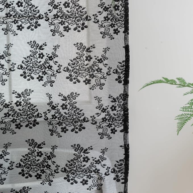 TUDECO Black Boho Lace Shower Curtain with Attached Valance, 72''W x 84''L | Whimsigoth, Extra Long, Dark Bathroom Curtain, Cool Victorian, Halloween Decor, Scalloped Edges, Reinforced Holes