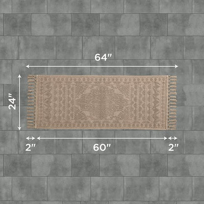 French Connection Nellore Bathroom Rugs, Woven and Beaded Bathroom Mats, Durable Bath Rugs, Thick Bath Mats for Bathroom and Shower Rugs, 24" x 64", Light Brown