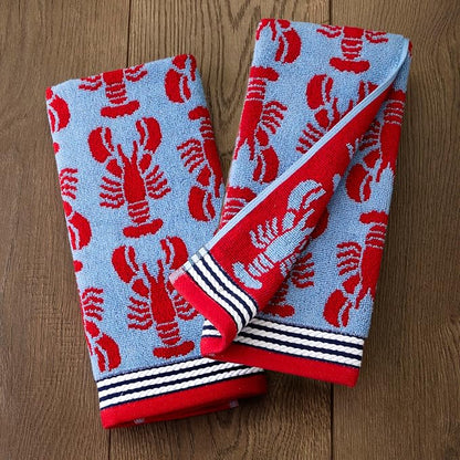 SKL Home Nautical Lobster Hand Towel Set-2pc, Reversible Jacquard, Navy | 100% Cotton. Plush & absorbent. For the bathroom, kitchen, bar or any sink space. Great for everyday & coastal/beach décor.