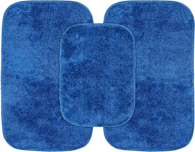 Garland Rug Traditional Nylon Washable Electric Blue 3 Bath Rugs (17" X 24", 21" X 34", 21" X 34") - Soft, Absorbent, and Stylish for Your Bathroom