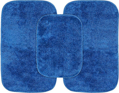 Garland Rug Traditional Nylon Washable Electric Blue 3 Bath Rugs (17" X 24", 21" X 34", 21" X 34") - Soft, Absorbent, and Stylish for Your Bathroom