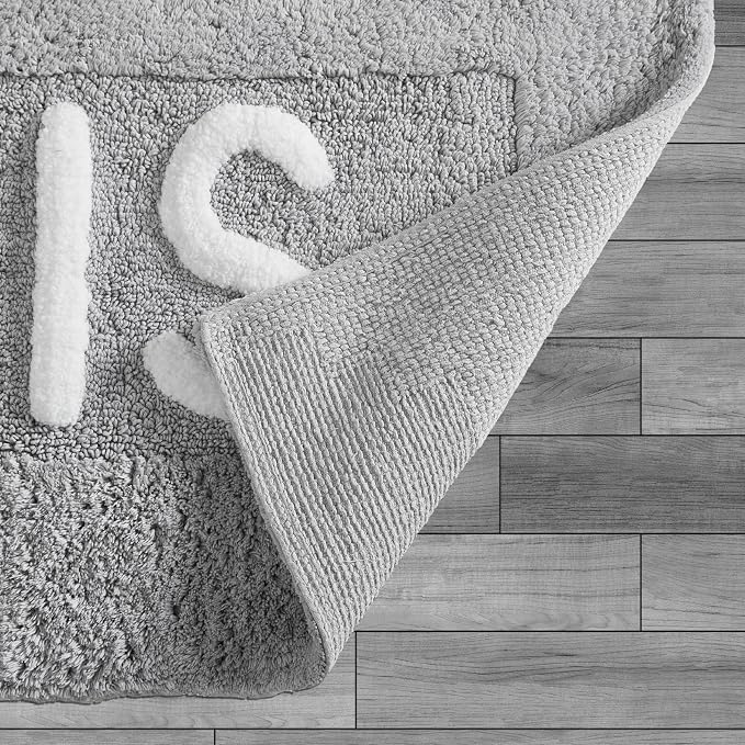Creative Home Ideas Cotton 2-Piece Bath Rug Set - Soft Cotton Bath Mat - Bathroom Decor - Water Absorbent and Machine Washable - Measures 20"x32" - "His & Hers" - Lakeside Grey
