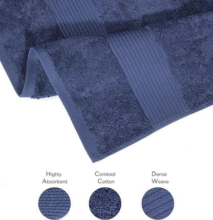 Luxury Oversized Bath Towels | 650 GSM, 34" x 56" | Hotel Quality, Soft & Highly Absorbent | Quick Dry, Thick, Combed Cotton Bathroom Towels | Denim - 4 Pack