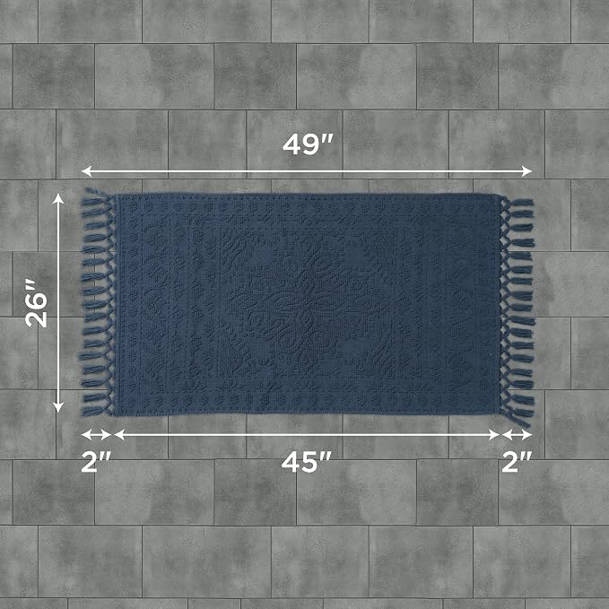 French Connection Nellore Bath Rugs, Woven and Beaded Bath Mats, Durable and Thick Bath Mats for Bathroom and Shower Rugs, 26" x 49", Navy