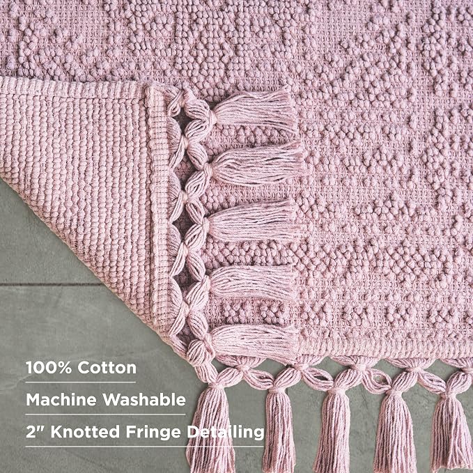 French Connection Nellore Bath Rugs, Woven and Beaded Bath Mats, Durable and Thick Bath Mats and Shower Rugs, 26" x 49", Light Purple