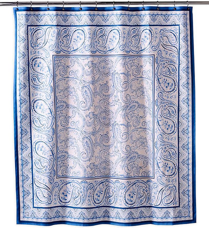 Maison d' Hermine Shower Curtain 100% Cotton One Panel 70"x72" Washable Fabric Shower Curtains for Bathroom, Easy Hanging with 12 Button Holes -Hotel Spa Easter Gifts (Palatial Paisley - Blue)